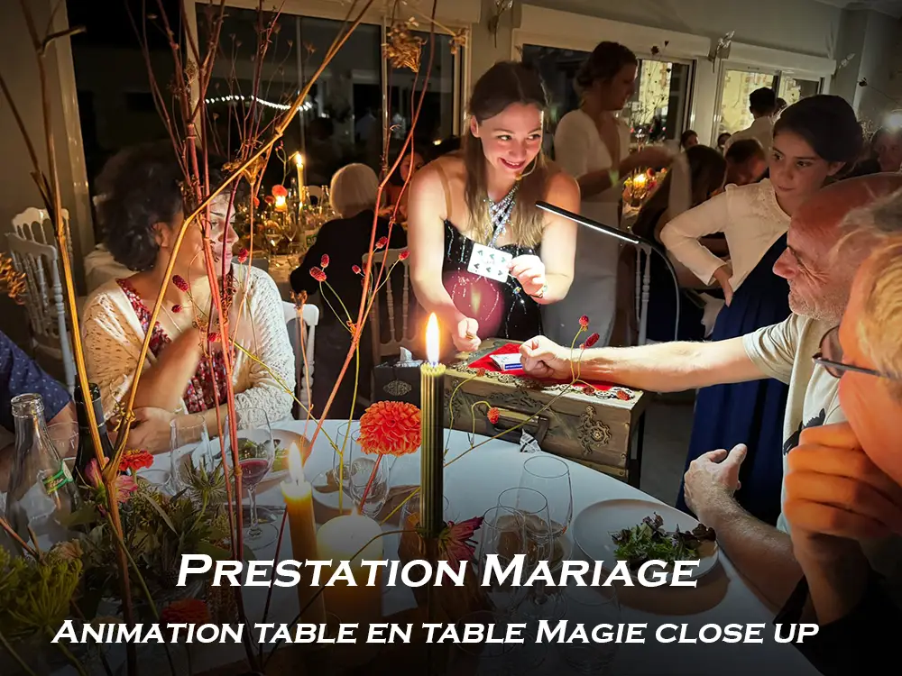 mariage prestation close up soirée tours de magie à table